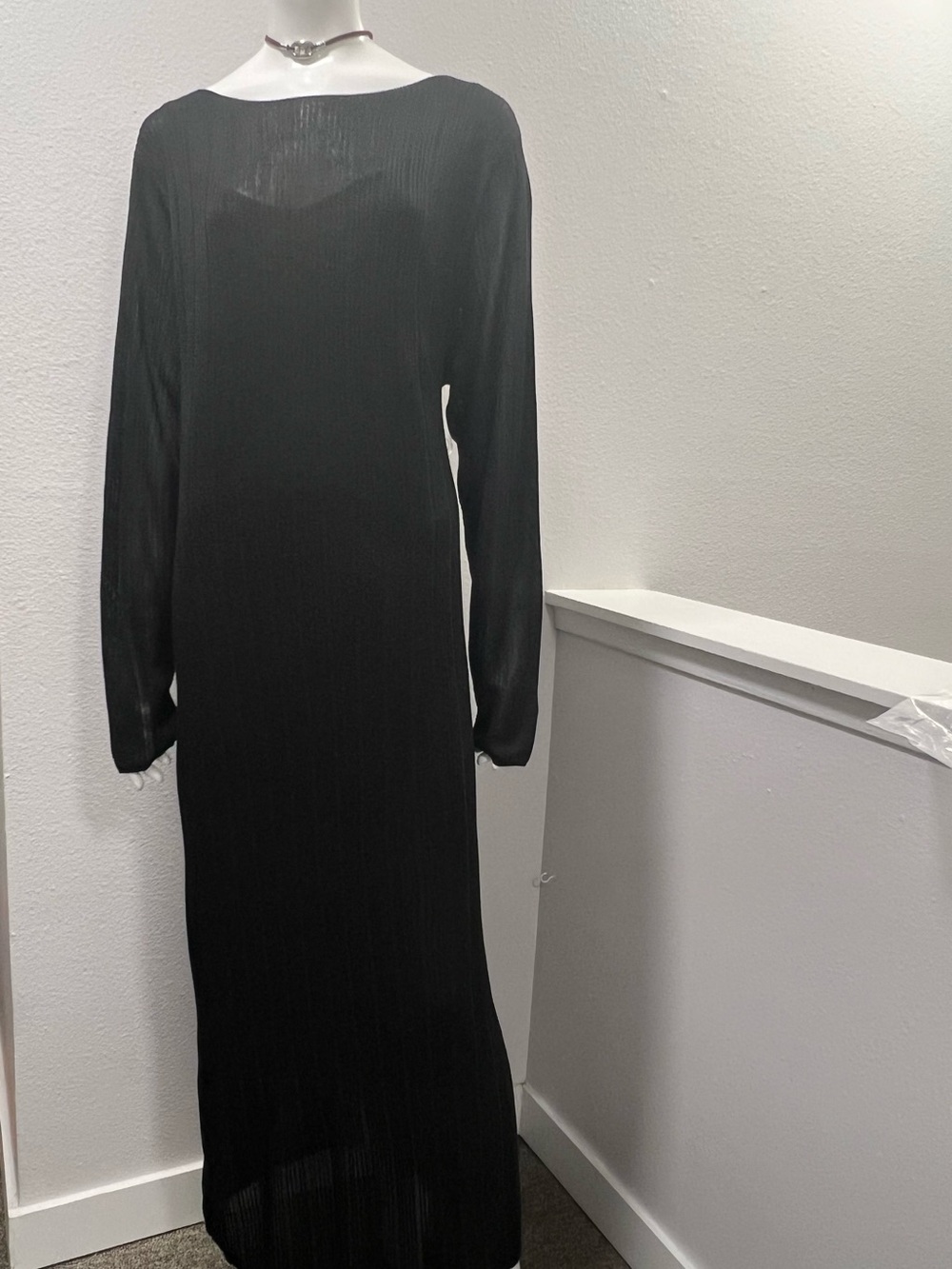 NWT - Black Semi-Sheer Open Knit Mesh Maxi Dress with Lining - Size 1X